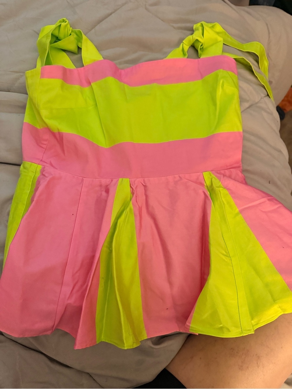 Neon Pink & Yellow Colorblock Strappy Dress